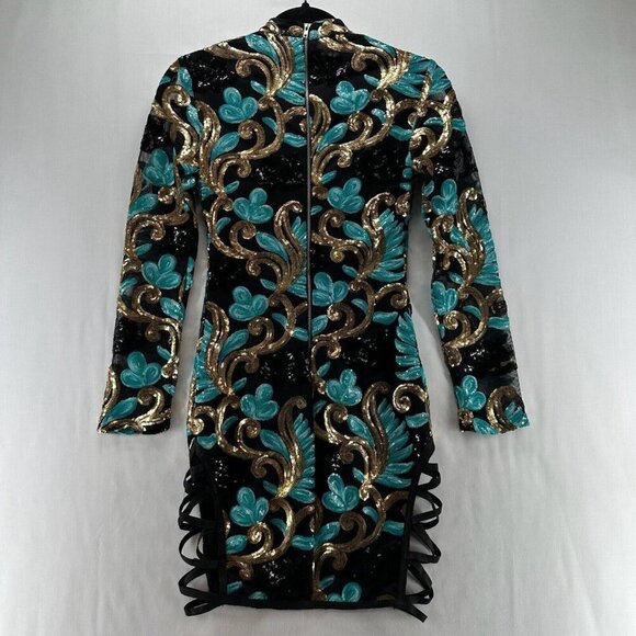 Fashion Nova Dress Size  XS Caprice Sequin Strap Side Bodycon Long Sleeve Black - Picture 3 of 12